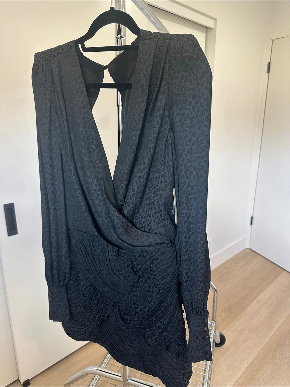 Free People Black Textured Draped Mini Dress